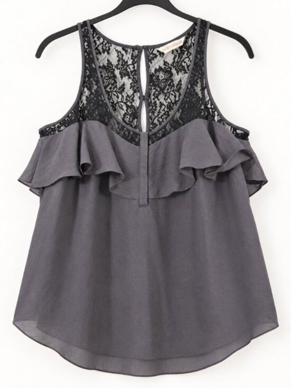 Rebecca Taylor Charcoal Black Ruffle Lace Back Blouse